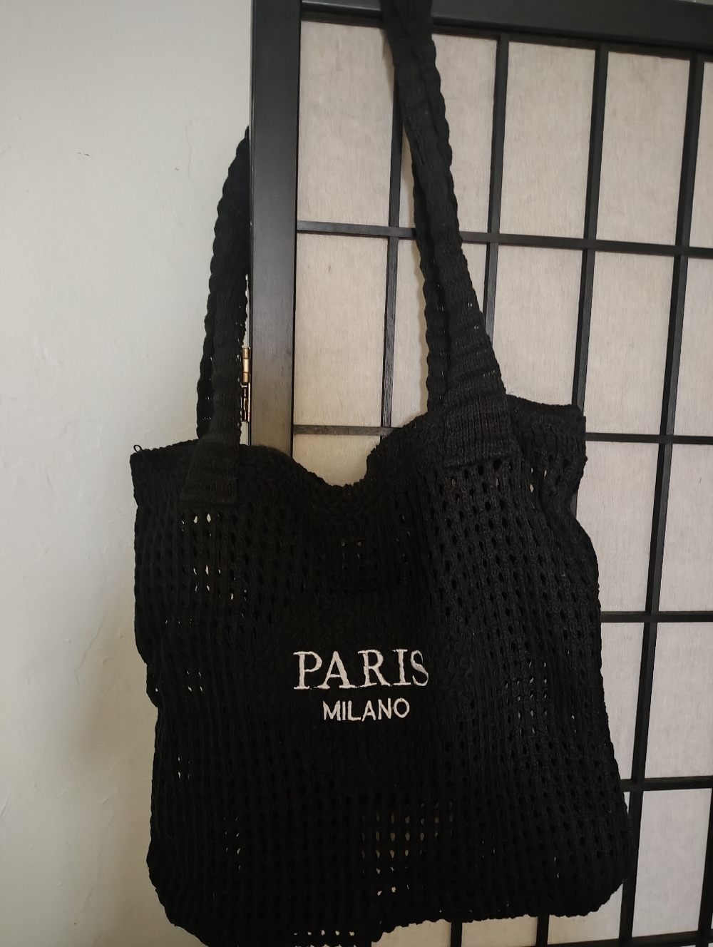 Black Crochet Tote Bag